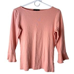 Lauren Ralph Lauren Women's M Soft Pink‎ Ruffle Romantic Chic Blouse Cotton